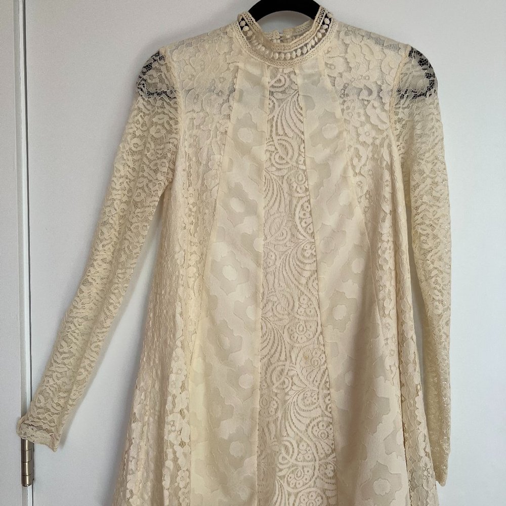 Anthropologie White Lace Babydoll Midi dress